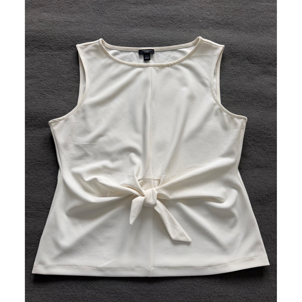 Ann Taylor Factory Petite Ivory Sleeveless Front Tie Knot Blouse Top Sz LP-EUC